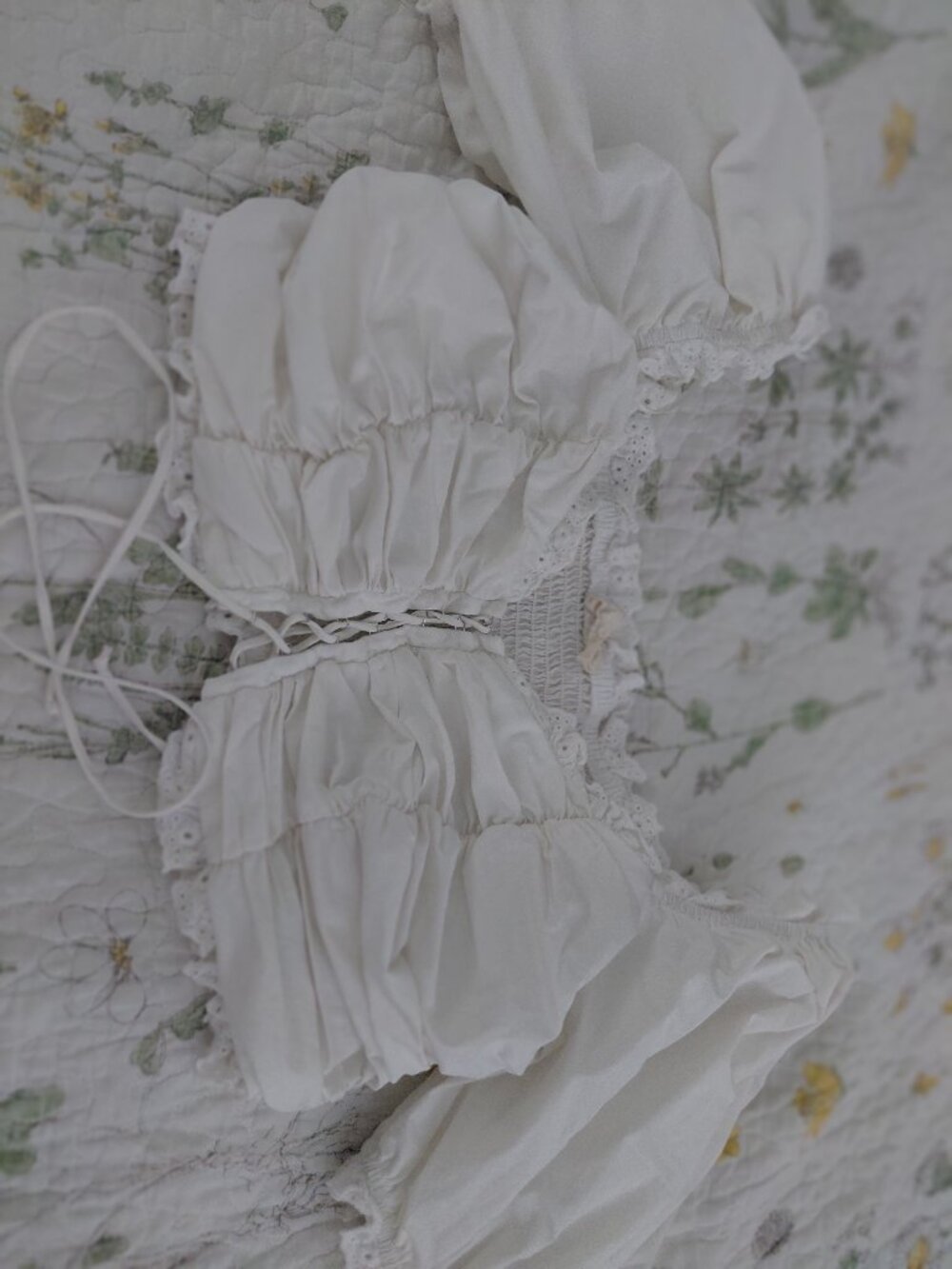 Mable White Corset Crop Top Blouse Cotton Milkmaid Puffy Short Sleeve Large